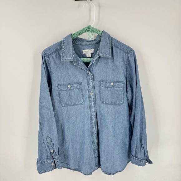 Liz Claiborne Tops - Liz Claiborne Simply Liz Button Down Denim Blue L Organic Cotton Chambray Top